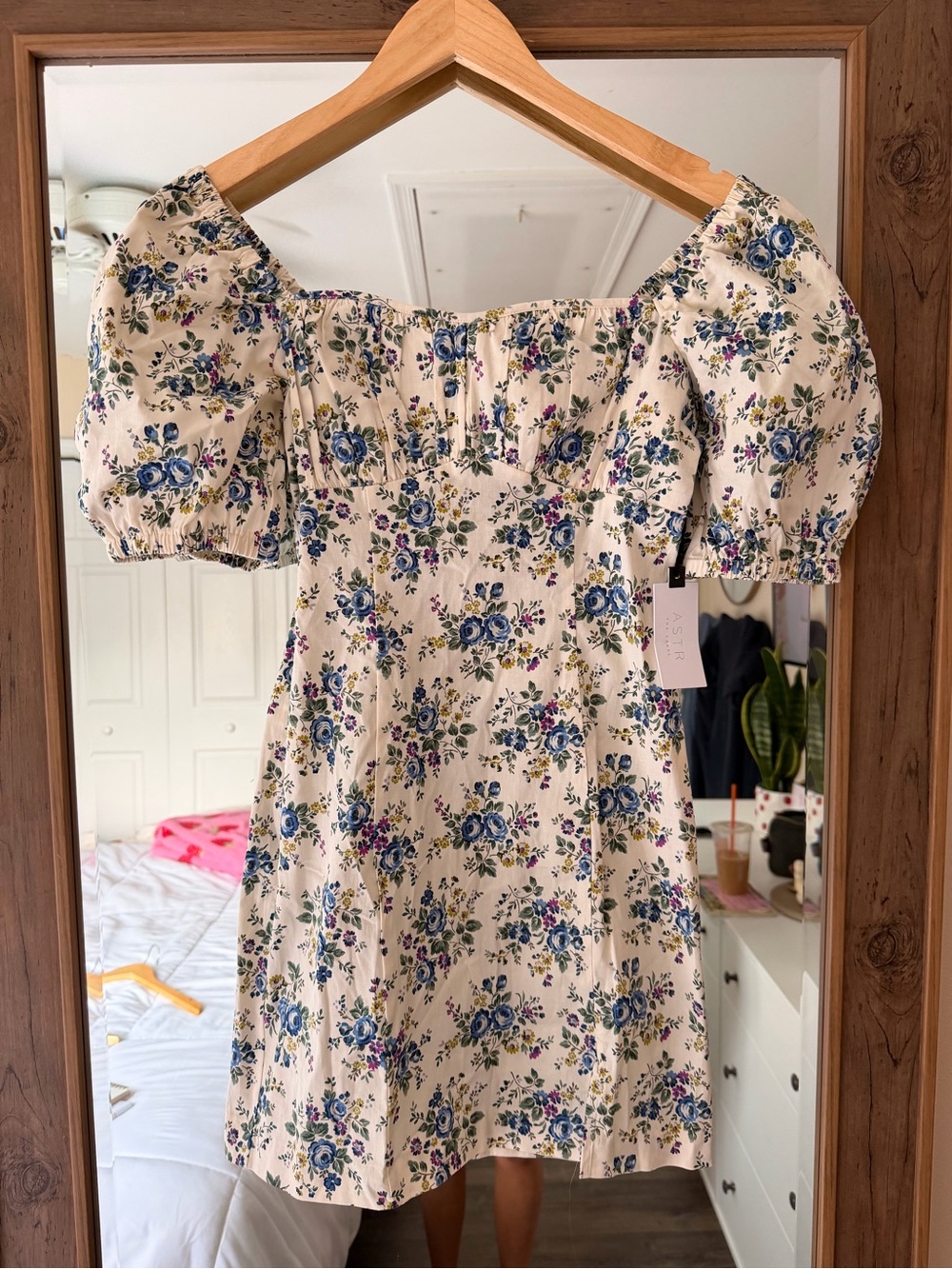 ASTR The Label Floral Puff-Sleeve Mini Dress - Blue Floral
